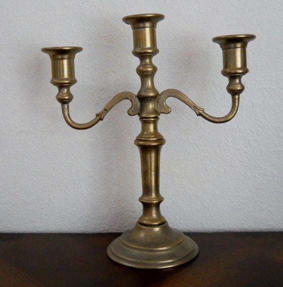 Vintage Brass Three Arm Candelabra Candle by carmichaelcollection