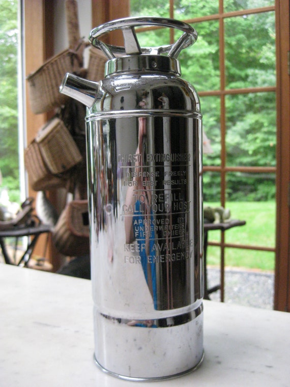 Vintage Chrome Cocktail Shaker Fire Extinguisher and Music Box
