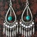 Dangle Earrings- Tribal feather, beaded, silver, turquoise