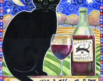 Black Cat Winery - 8x10 Black Cat Moon Star Wine Print