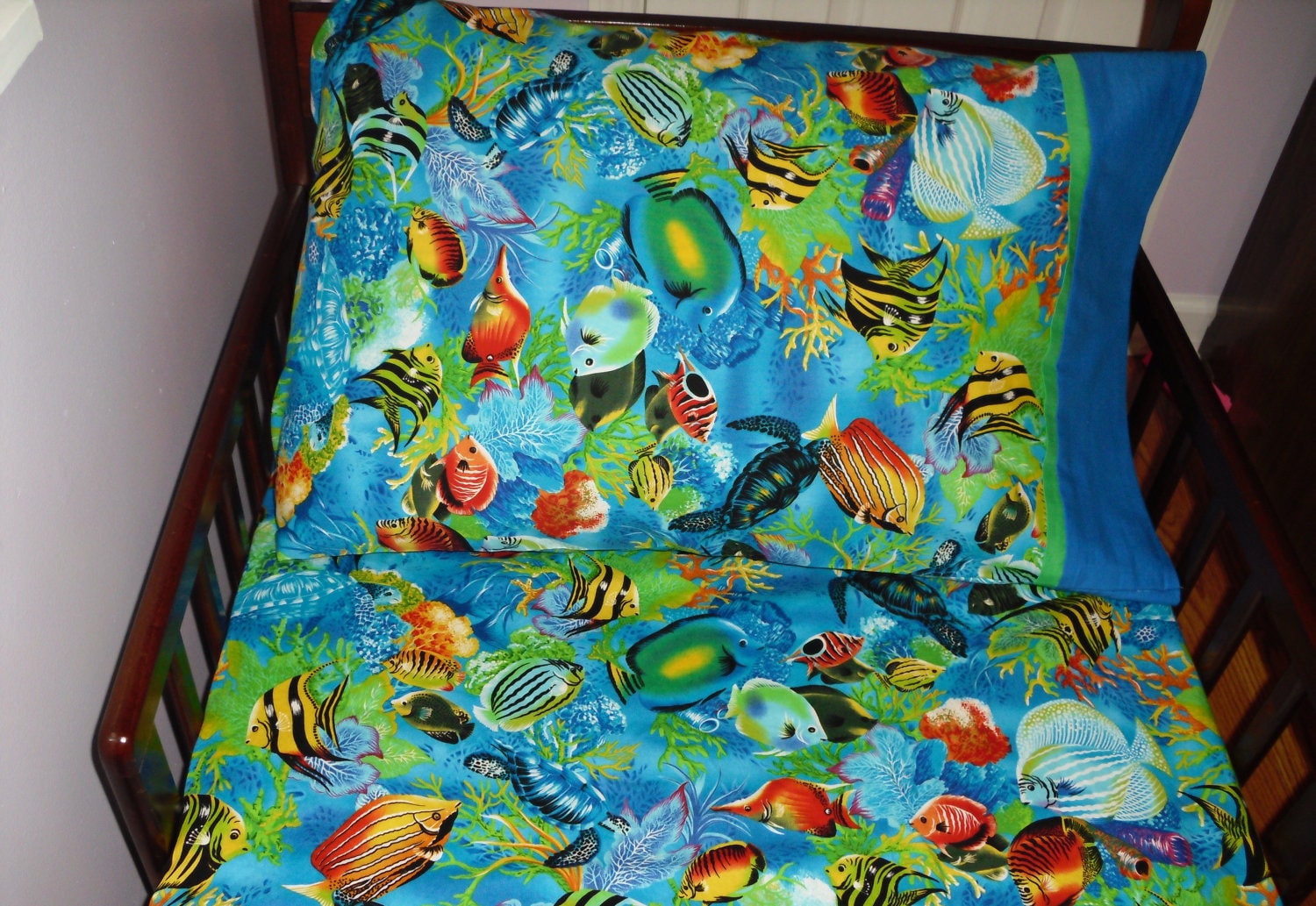 baby bedding fish sea life ocean blue fitted sheet with