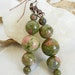 Unakite Gemstone and Copper Dangle Earrings - Green Earrings - Earthy and Elegant - Artisan Jewelry