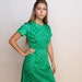 1950s green dress . green satin rose dress . 1950s fashion . cocktail dress . party dress . wiggle dress . mad men clothing