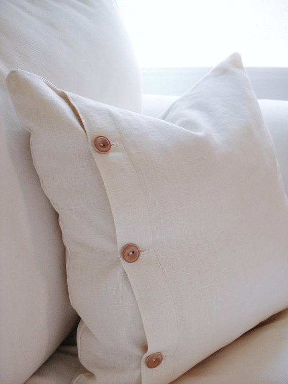 Items similar to Linen Pillow Cover with Buttons -- for 16