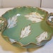 Italian Ruffled Edge Ceramic Dish White Leaves Gold Green