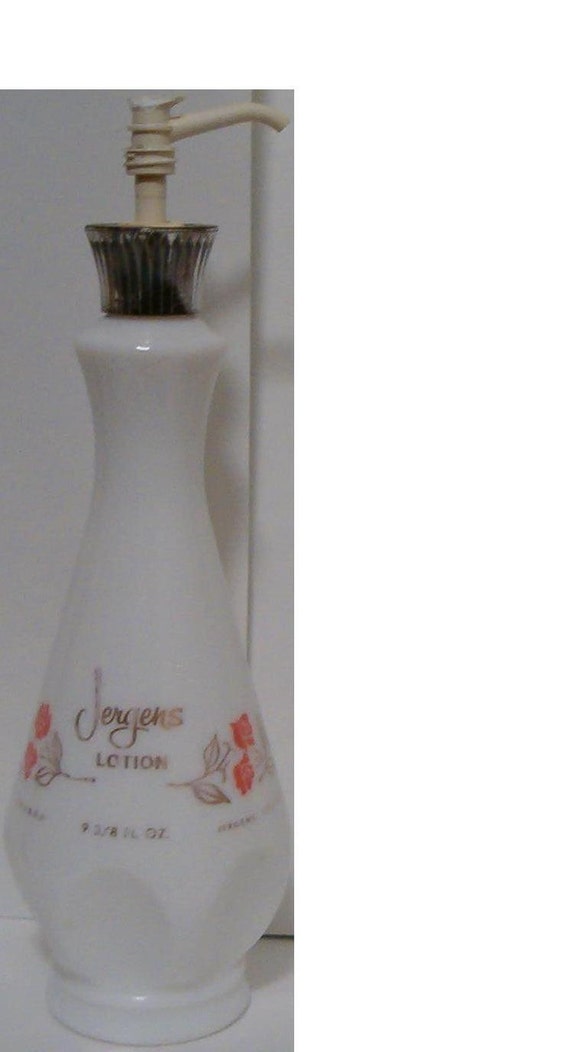 Vintage 60s Jergens Lotion ROSES PUMP BOTTLE Milk GlassNo