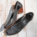 Black Woven Leather Cutout Vintage Peep Toe Heels // Size 7
