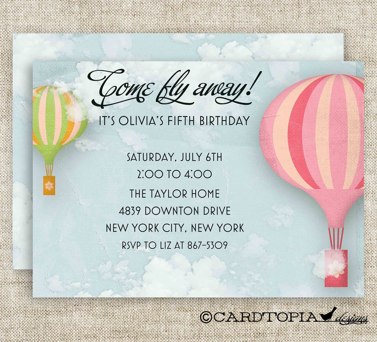 Hot Air Balloon Birthday Party Invitation 6