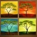 Original Contemporary Art Painting.4 Panels of Savanna's Trees.Art Deco.Red,Yellow,Turquoise...Certificate Of Authenticity -.by Nata S.