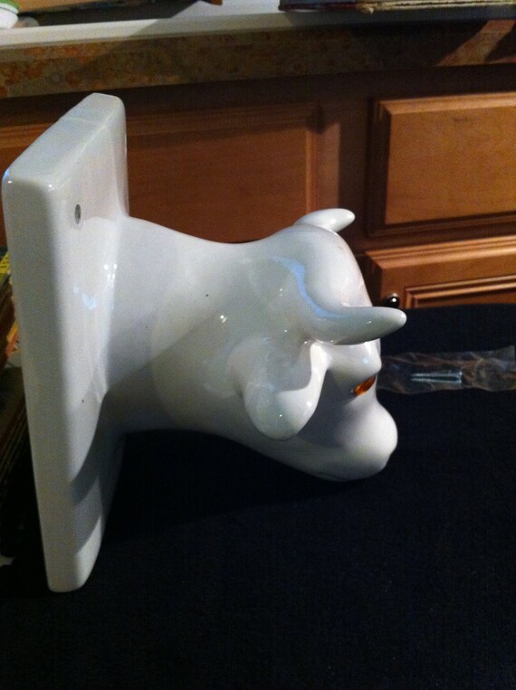 Vintage COW HEAD Towel Holder Ceramic 1980s