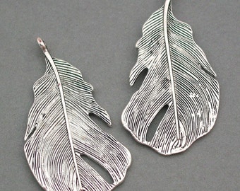 SALE Feather Charms Antique Silver 4pcs zinc alloy pendant beads 25X47mm CM0014S