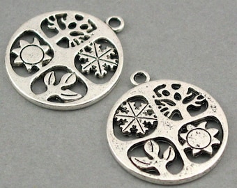 Four Seasons Disc Charms Antique Silver tone 4pcs base metal Charms 24mm CM0181S