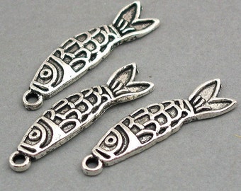 Fish Charms Antique Silver tone Japanese fish flag 6pcs base metal Charms 9X37mm CM0211S