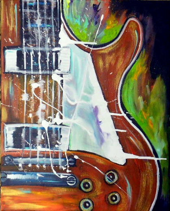 Items similar to Original Acrylic Guitar Painting Textured 16"x20