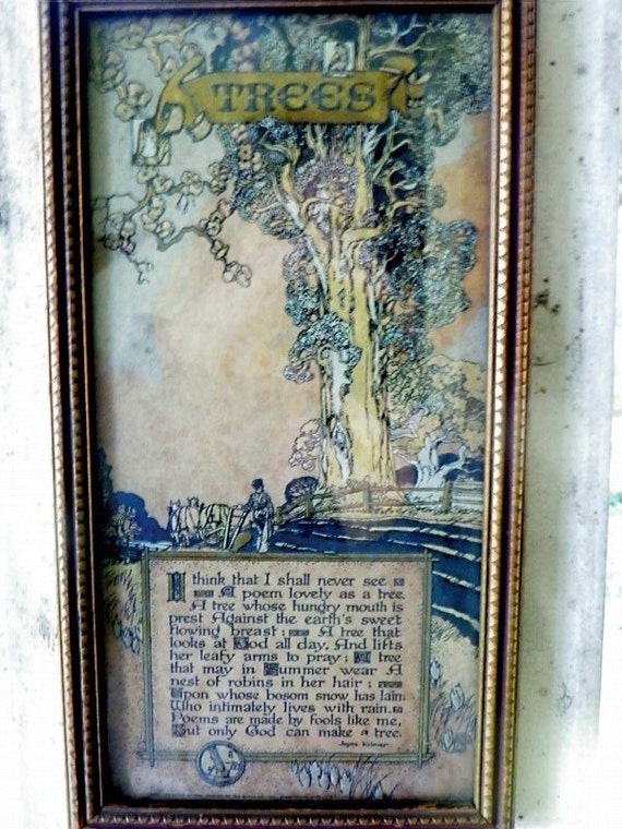 Trees by Joyce Kilmer Print from 1914 Original Frame