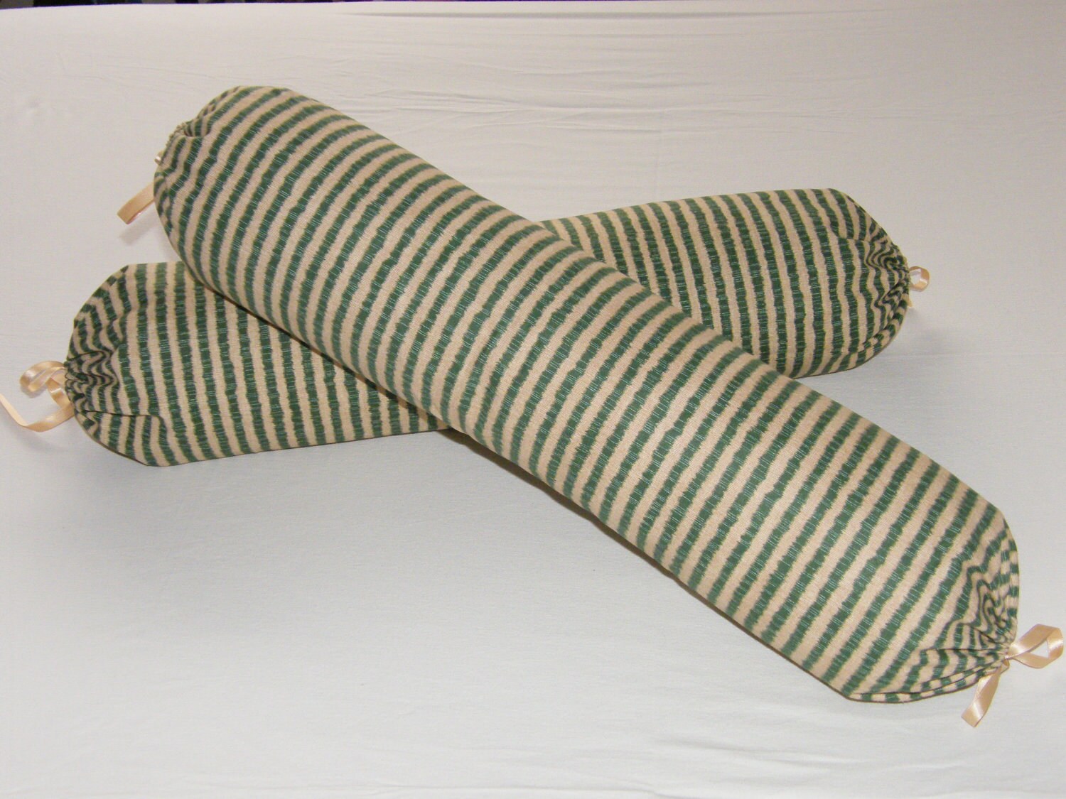 Green / beige stripe bolster cushions pillow sham throw