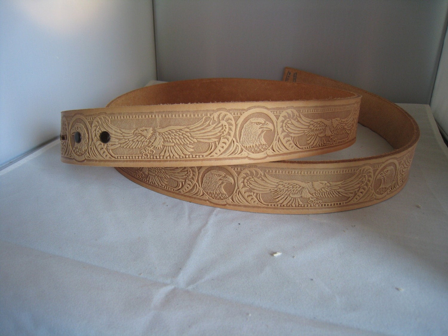 Tandy Leather Embossed Belt Blank Eagle Natural Cowhide Snaps