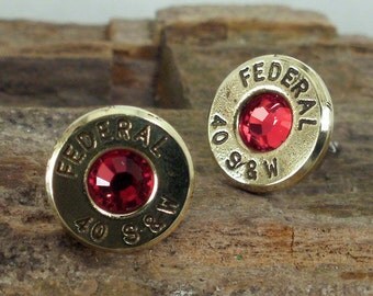 Bullet Jewelry - Red Federal 40 S&W Bullet Earrings - Stud Earrings - Ultra Thin