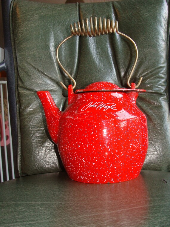 Red Cast Iron John Wright Tea Kettle