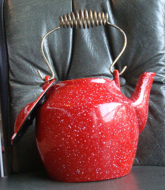 Red Cast Iron John Wright Tea Kettle