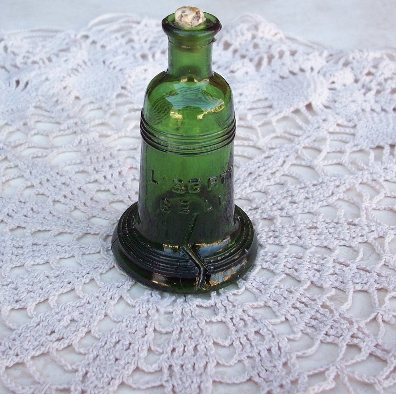 Vintage Miniature Green Liberty Bell Bitters Bottle