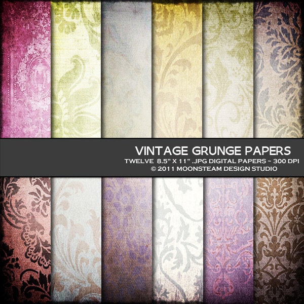 Vintage Grunge Digital Backgrounds Vintage Wallpaper Digital Scrapbook Paper, 8.5x11 or 12x12 or A4, Personal or Commercial Use