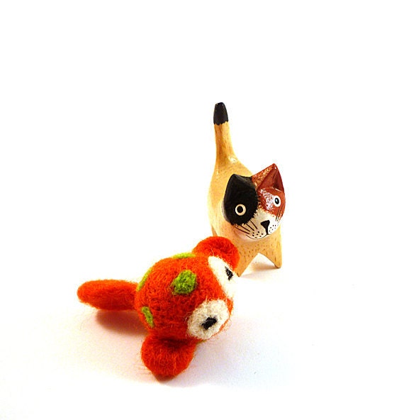 Orange Spotted Fish Catnip Cat Toy Needle Felted Wool By Mycrobe