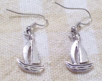 Antiqued Silver Sailboat Sail Boat Earrings