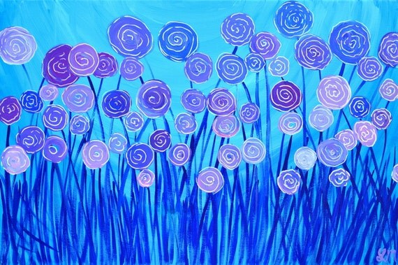 Items similar to Giclee Print of Purple, Lilac, Blue Abstract Flower ...