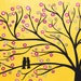 SALE Yellow Whimsical Two Birds in a Tree Painting