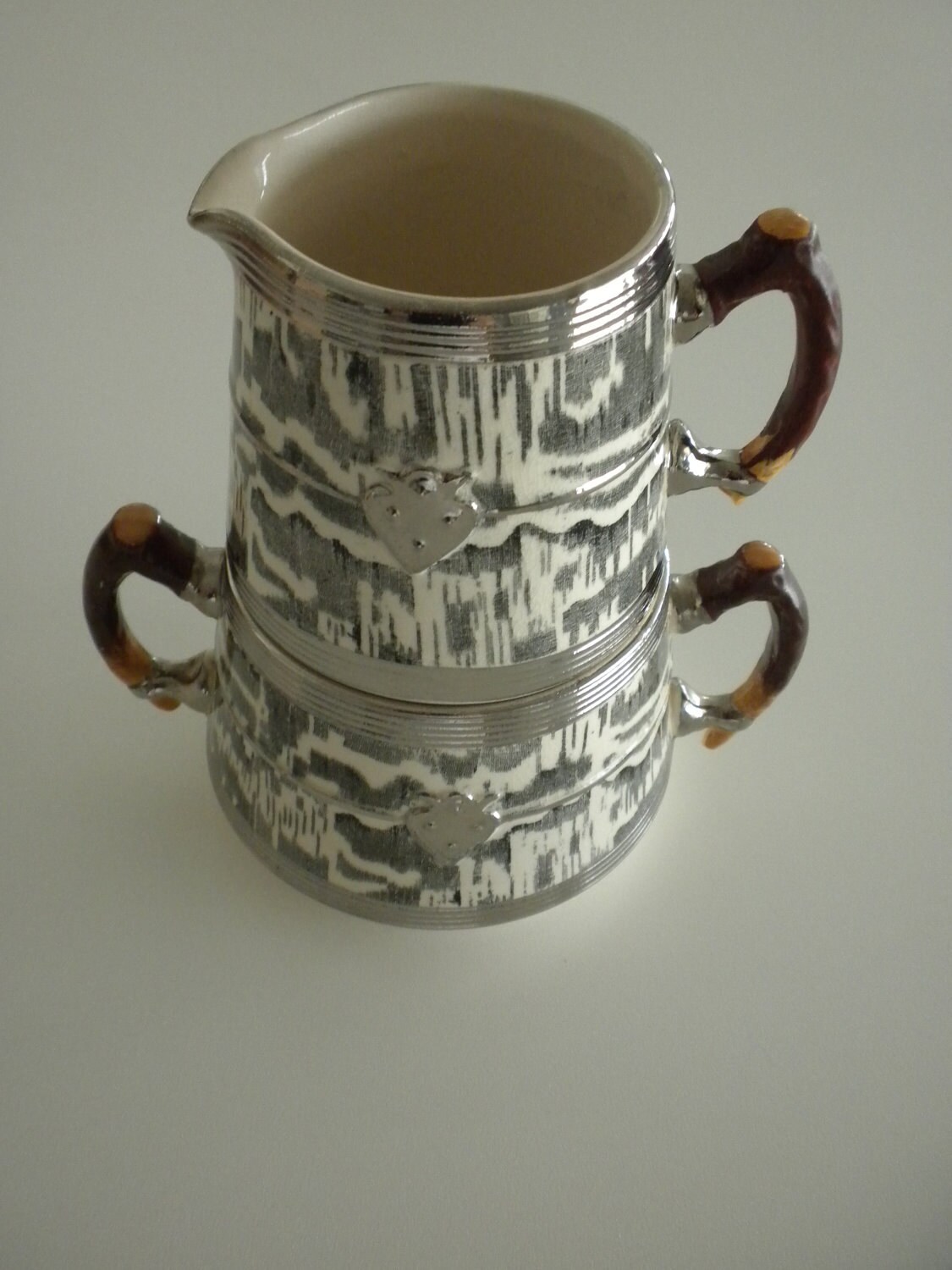 Arthur Wood Silver Shield Sugar Bowl and Creamer c1930