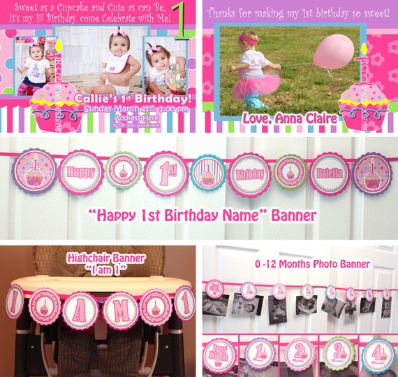 birthday party package printable birthday banner Girl 1st