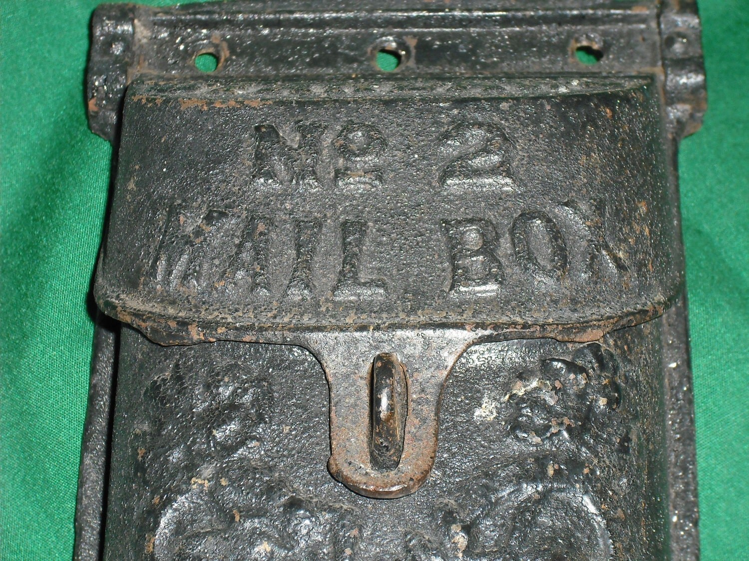 ANTIQUE CAST IRON Wallmount Mailbox Standard Number 2