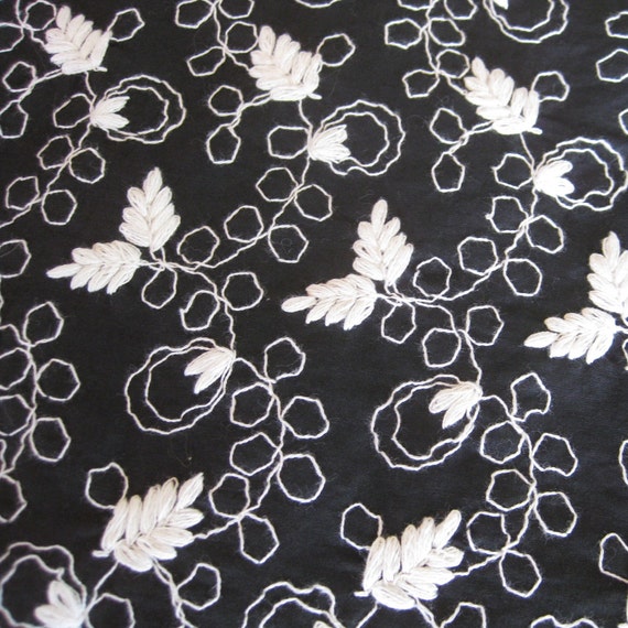 Vintage 50s Fabric Black & White Embroidered by SanDiegoVintage