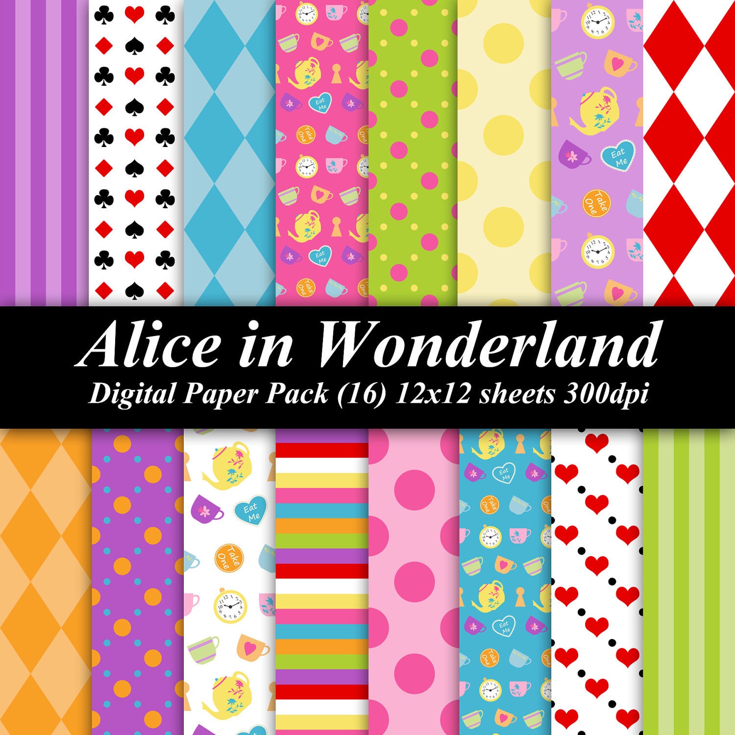 Alice In Wonderland Digital Paper Pack 17 By Delightfuldigitals 0525