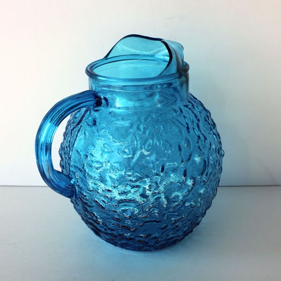 Blue Lido Bubble Glass Pitcher Anchor Hocking Aqua Blue