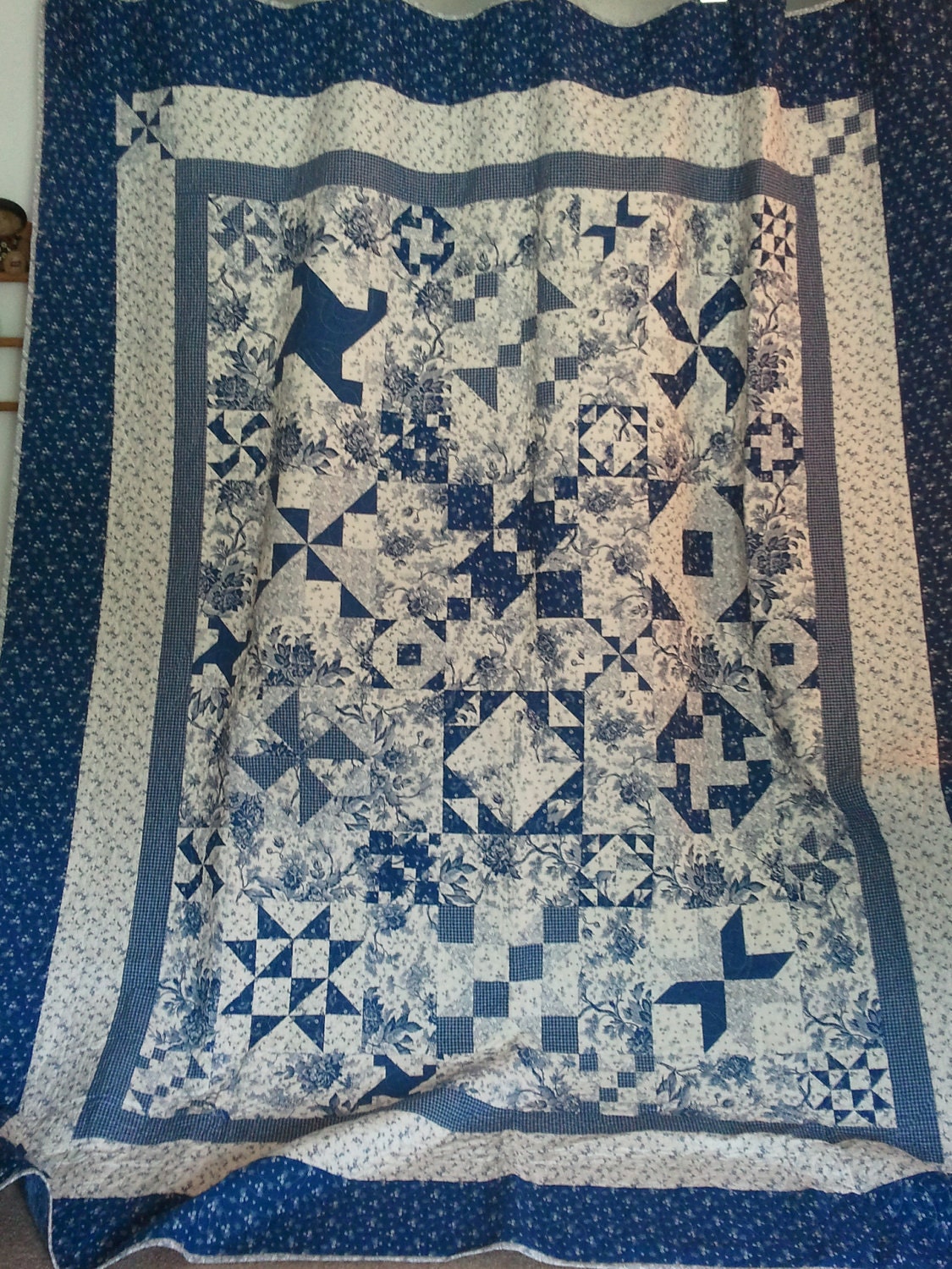 Blue and White Floral Print Quilt by DebbieSews2 on Etsy