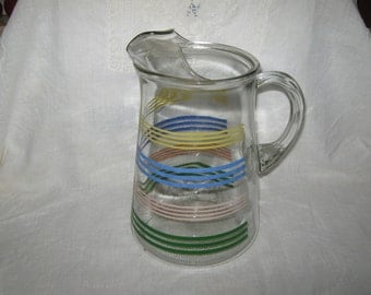 Glass Pitcher Multi Stripe With Ice Lip