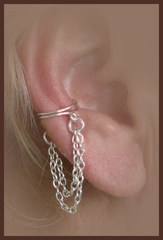 Ear cuff pair with double chain wrap