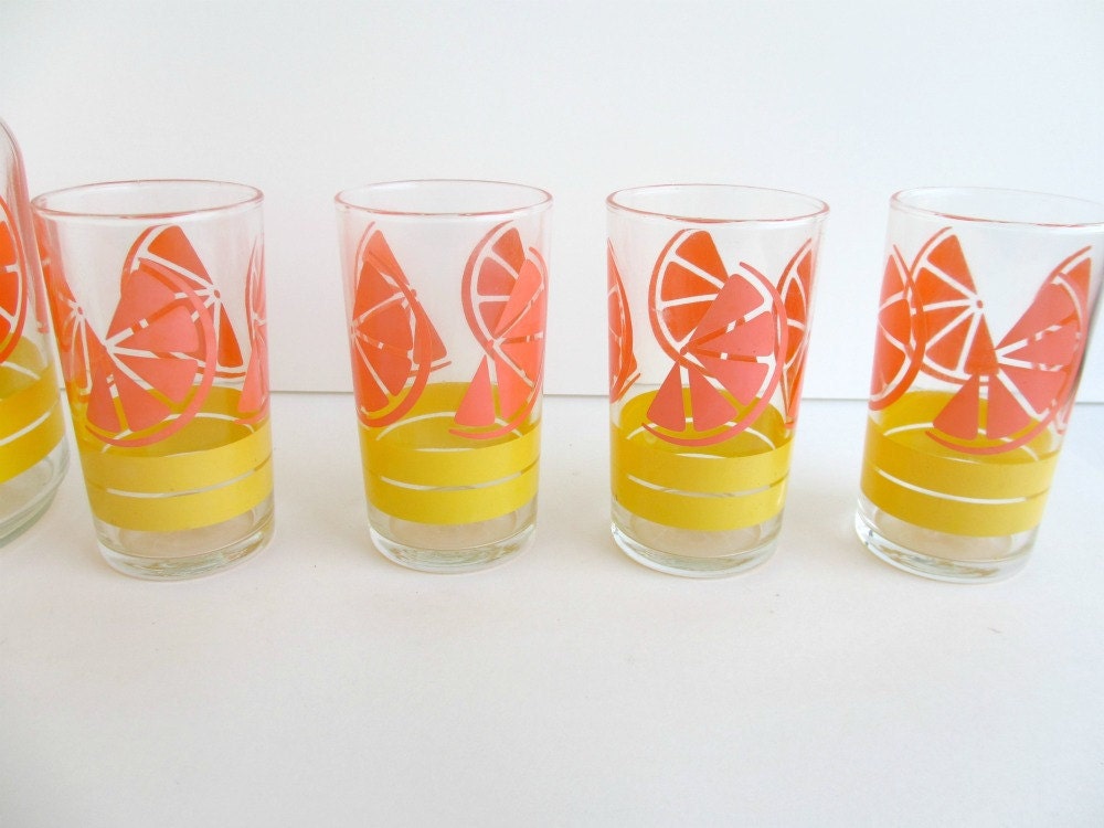 Vintage Juice Pitcher & Tumblers Glass Lemonade Jar 4