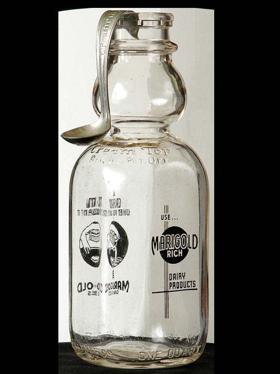 Marigold Cream Top Milk Bottle With Spoon One Quart