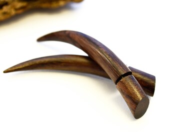 Fake Gauges Earrings Wooden Earrings Talon Tribal Brown Wood Organic - FG034 W G1
