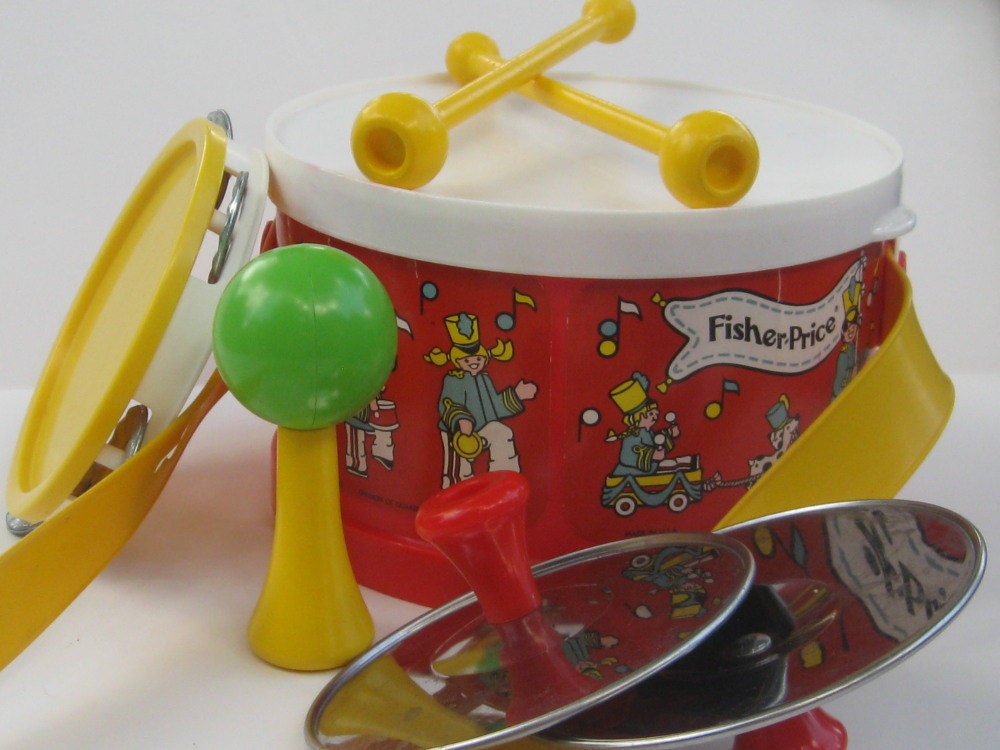 Vintage Fisher Price Drum and Musical Instrument Set