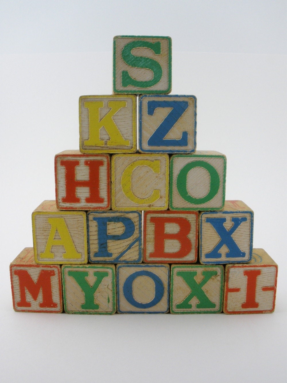 Vintage Large Wood Alphabet Blocks Set of 15