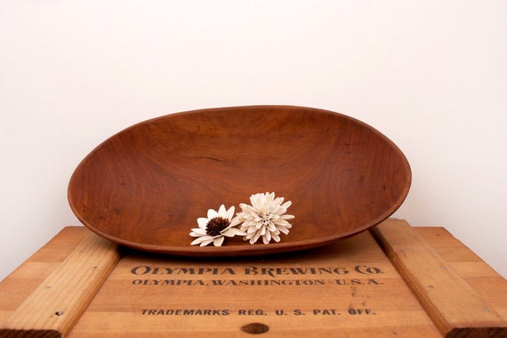 vintage rustic elongated large wooden bowl