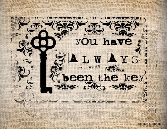 Antique Skeleton Key Brocade Love Romance Quote llustration Digital ...
