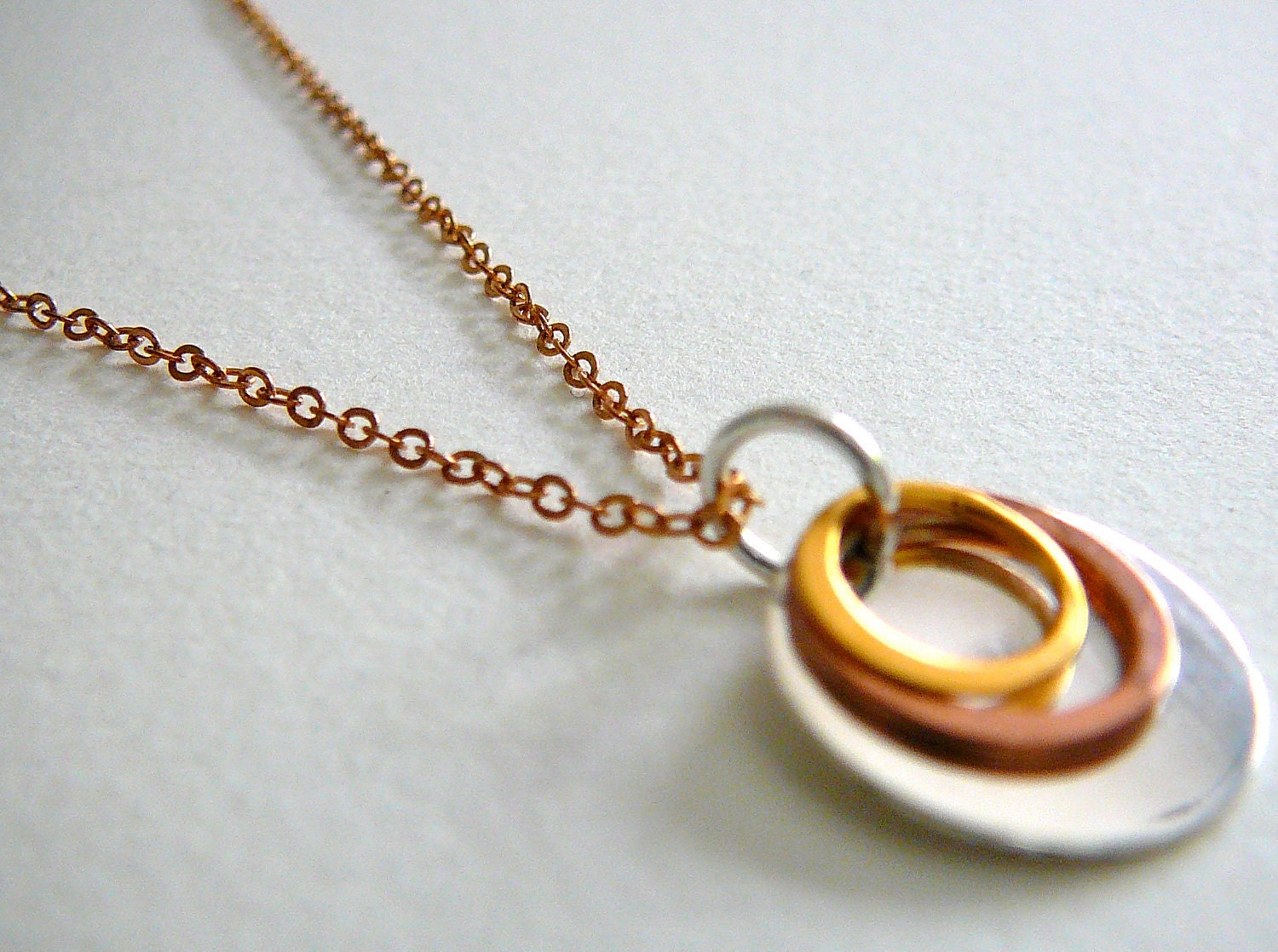 Copper Gold and Silver Circles Necklace by angelahall1 on Etsy