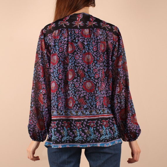 Vintage 70s // hippie boho shirt blouse // semi sheer floral