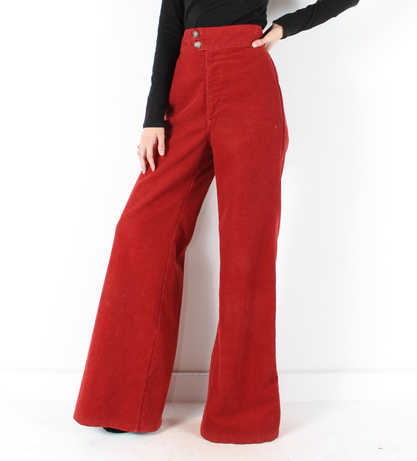 Vintage 70s // rust red corduroy pants // huge bells bell