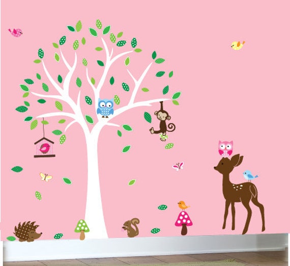 Childrens white tree wall decal owl decals 0370 by couturedecals
